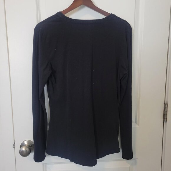 Michael Kors Womens Knit Pullover Top Black w/Gold Long Sleeve Side Zip Medium - Picture 2 of 7